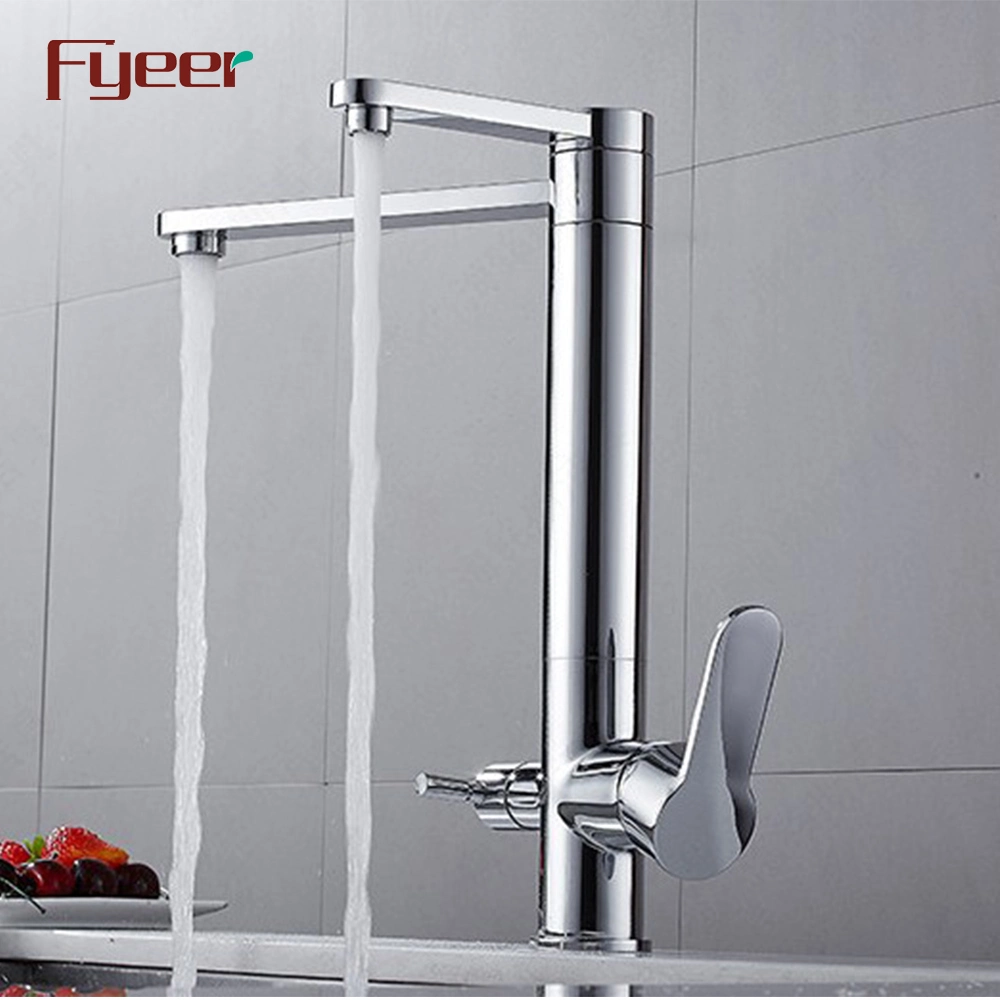 Fyeer Round Double Spout 3 Way Kitchen Sink Faucet for Drinking Water