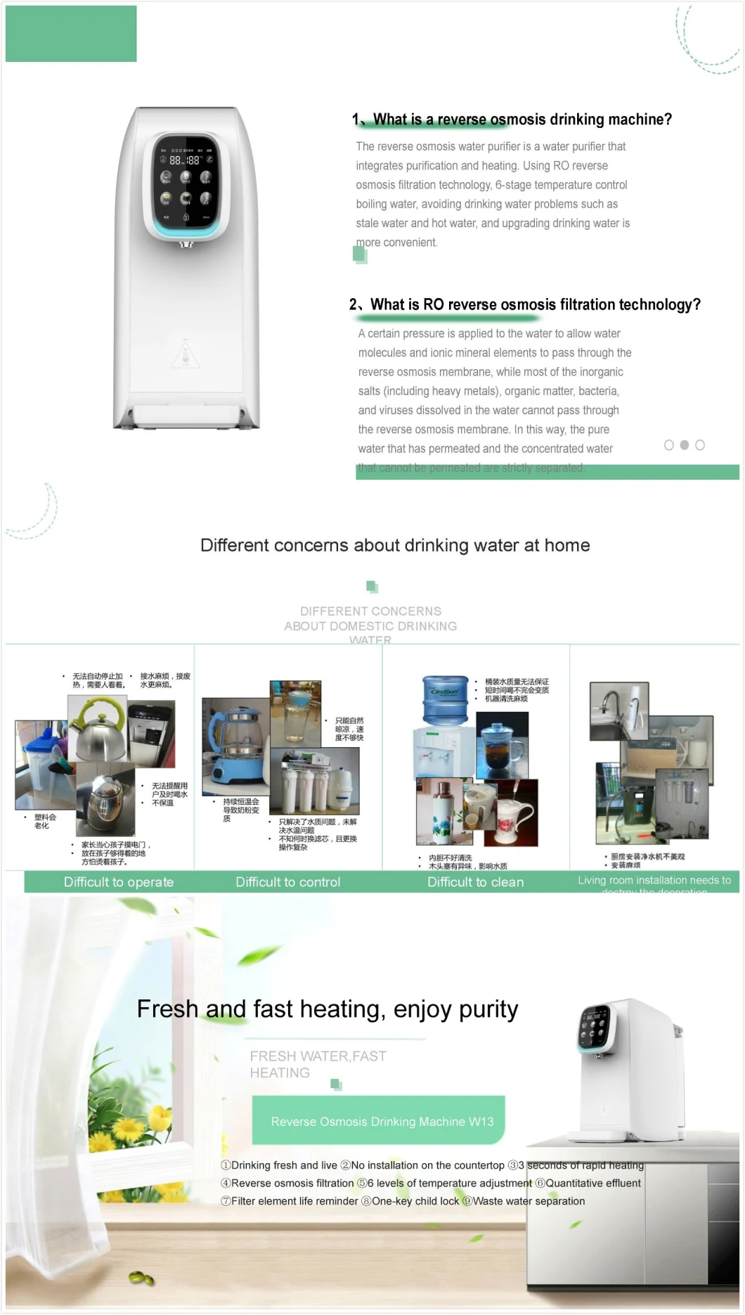 Table Top Commercial Smart Kitchen RO Water Purifier Desktop Instant Hot Water Dispenser