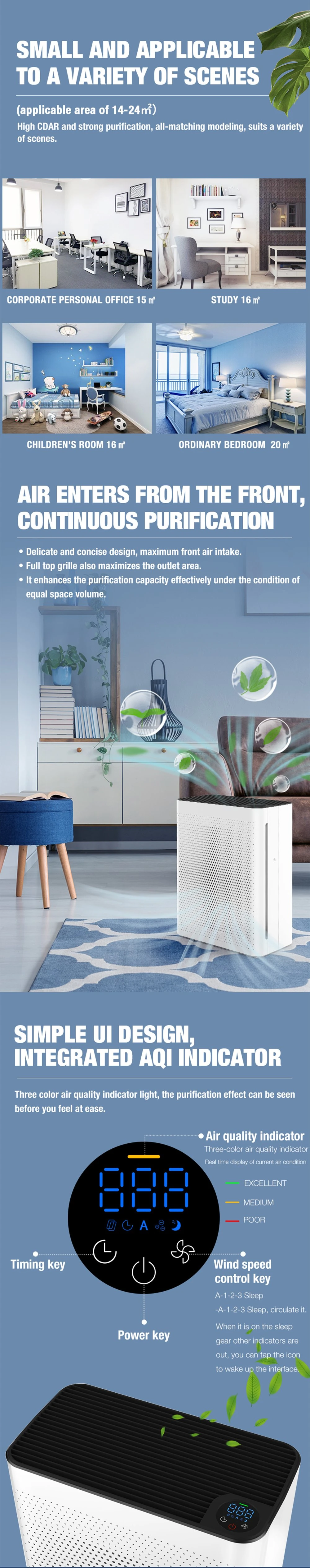 Indoor Climate Hospital Grade UVC LED Disinfection UL Certificate Air Purifier for America Market