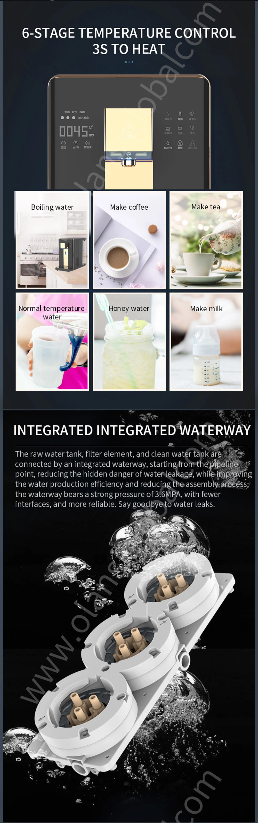 Olansi Desktop Instant Hot RO Water Purifier Free Installation Hydrogen Water Machine Reverse Osmosis System Hot and Cold Water Dispenser