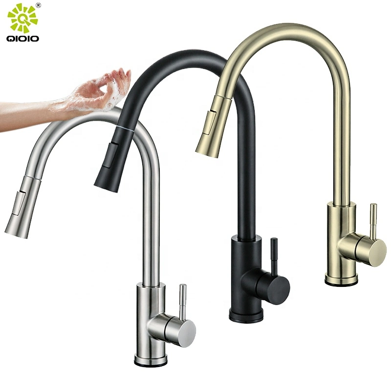 Amazon Hot Selling 304 Stainless Steel Mixer Water Tap Dual Function Pull out Smart Sensor Touch Kitchen Faucet
