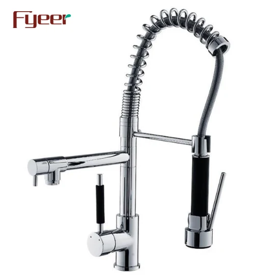Fyeer Brass Chrome Plated Kitchen Sink Faucet with Pull Down Spray
