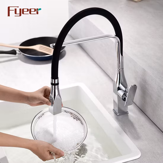 Fyeer Brass Chrome Plated Kitchen Sink Faucet with Pull Down Spray