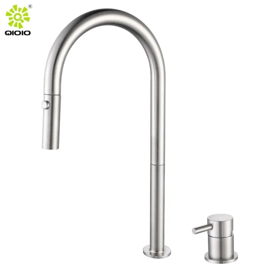 Upc 304 Stainless Steel Two Holes Pull-out Kitchen Faucet